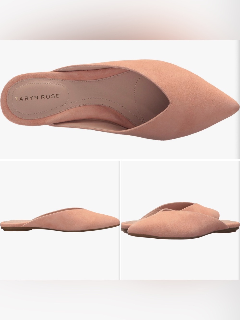Taryn Rose Fayth Pink Peach Silky Suede Mule Tea Rose $275